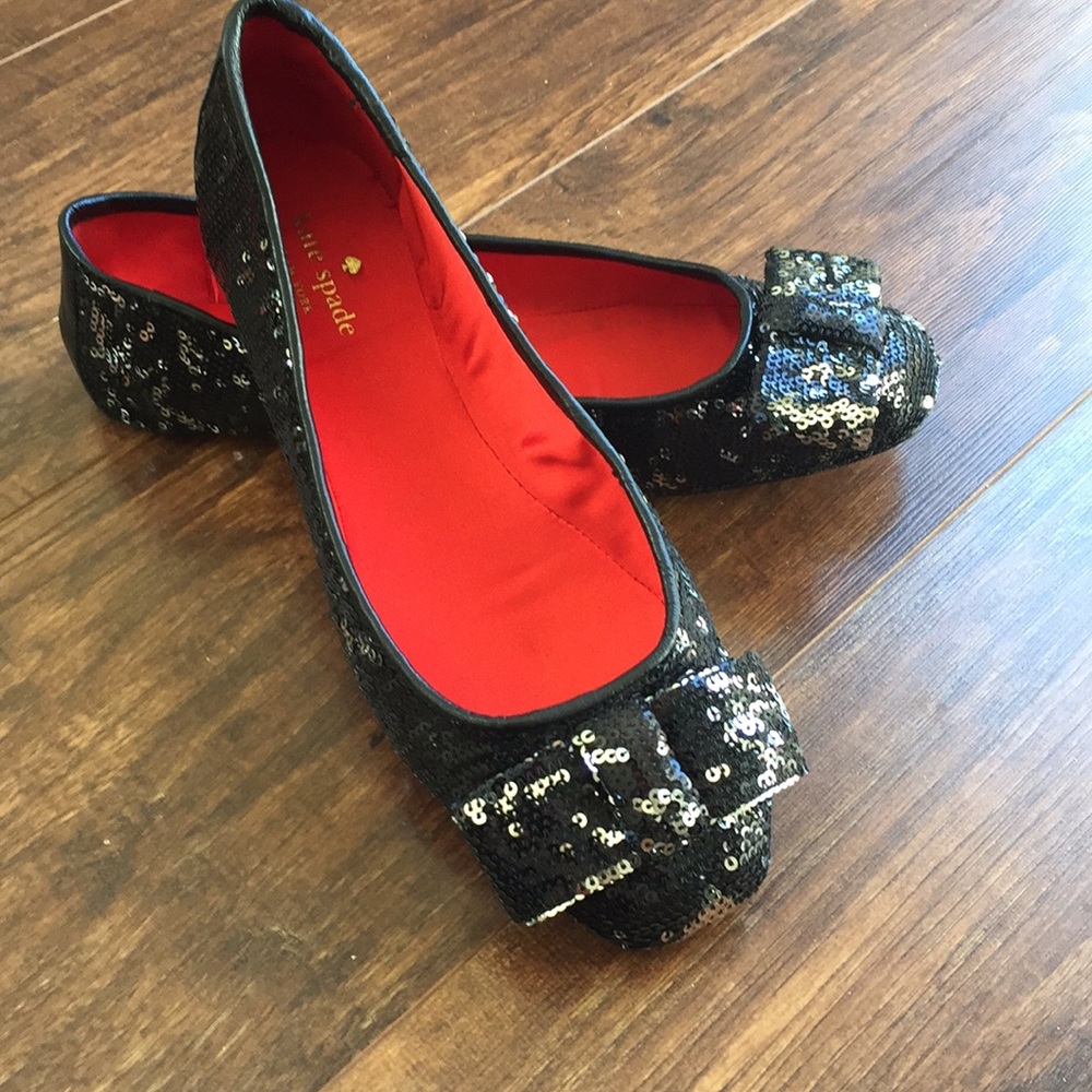 Kate Spade Black/Silver Sequin Bow Flats